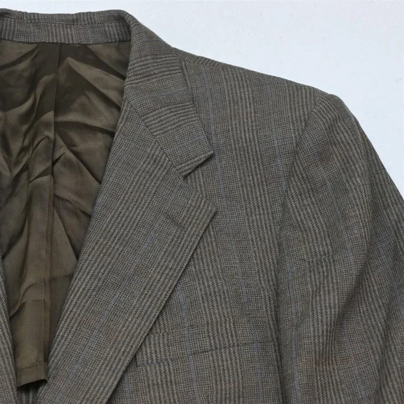 Vtg USA Made 42R 32x30 Brown Glenn Check Wool Mens Jacket Pants Suit